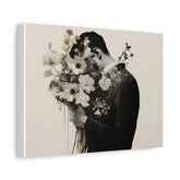 Canvas Art Print — Surreal Man Holding Bouquet (Matte Stretched Canvas)