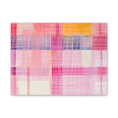 Abstract Pink Plaid Canvas Art — Modern Watercolor Grid Wall Decor