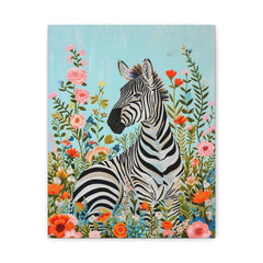 Zebra in Wildflowers Matte Stretched Canvas