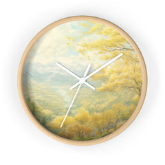 Scenic Autumn Landscape Wall Clock — Tranquil Mountain Forest Timepiece