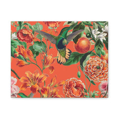 Hummingbird Floral Matte Canvas Wall Art — Vibrant Orange Botanical Print, Stretched 1.25"