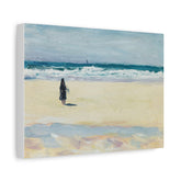 Canvas Wall Art — Coastal Beach Painting with Lone Walker, Matte Stretched Canvas