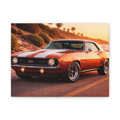 Classic Muscle Car Canvas Print — Sunset Camaro Stretched Matte Wall Art