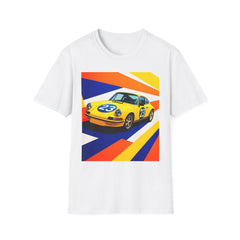 Retro Racing Car T-Shirt — Yellow Vintage Sportscar Graphic Tee