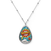 Oval Necklace - Pop Art "WOW" Teardrop Pendant Necklace