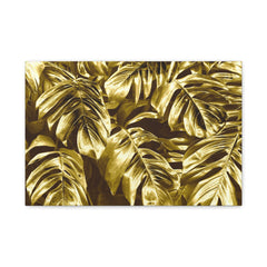 Golden Monstera Canvas Print — Tropical Leaf Wall Art (Matte Stretched)