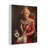 Royal Portrait Canvas Print — Vintage Queen Holding Toilet Paper, Matte Stretched Wall Art