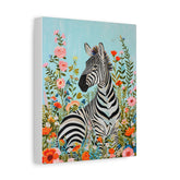 Zebra in Wildflowers Matte Stretched Canvas