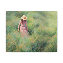 Pastoral Stroll Matte Canvas Art — Woman in Field Wall Decor