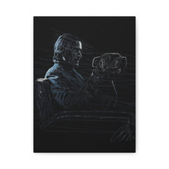 Keanu Reeves with Dog Matte Canvas Art — Moody Black Sketch Portrait, Stretched Wall Decor