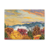Autumn Mist Landscape Matte Canvas Print - Fall Trees & Sunrise Wall Art, Stretched 1.25"