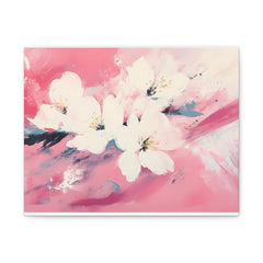 Pink Floral Canvas Wall Art — White Blossoms on Abstract Pink Background