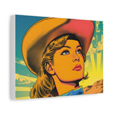 Cowgirl Pop Art Canvas Print — Retro Western Wall Art, Matte Stretched 1.25"