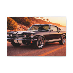Classic Mustang Sunset Canvas Print — Vintage Muscle Car Wall Art