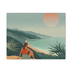Coastal Sunset Canvas Print — Woman Overlook Beach Landscape