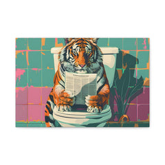 Tiger on Toilet Matte Canvas Wall Art — Humorous Pop Art Animal Decor