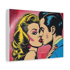 Pop Art Kiss Matte Canvas Print — Retro Romantic Wall Art