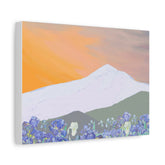 Sunset Mountain with Blue Wildflowers Matte Canvas Wall Art