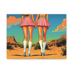 Retro Desert Sisters Canvas Print — Vintage Cowgirl Pinup Wall Art