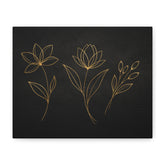 Gold Line Floral Canvas Wall Art — Minimal Black Botanical Print