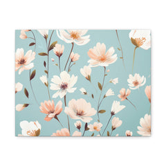 Floral Canvas Wall Art — Peach Blossoms on Teal Matte Stretched Canvas