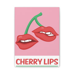 Cherry Lips Canvas Wall Art — Retro Pop Pink Cherry Lip Illustration