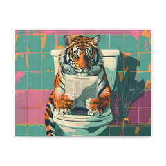 Tiger on Toilet Matte Canvas Wall Art — Humorous Pop Art Animal Decor