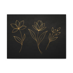 Gold Line Floral Canvas Wall Art — Minimal Black Botanical Print