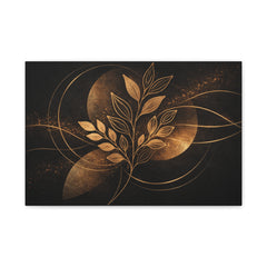 Canvas Wall Art — Golden Botanical Moon Abstract (Matte Stretched)