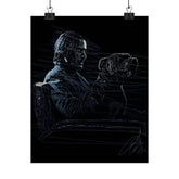 Matte Vertical Poster — Noir Sketch: Man with Dog Illustration