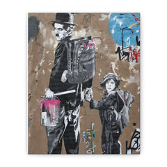 Banksy-Style Street Art Canvas Print — Father & Child Graffiti Scene