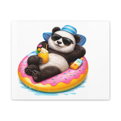 Relaxing Panda on Donut Float Matte Canvas Wall Art