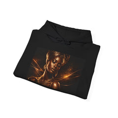 Golden Goddess Hoodie — Metallic Portrait Graphic Hooded Sweatshirt