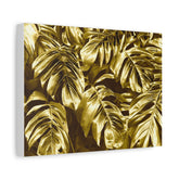 Golden Monstera Canvas Print — Tropical Leaf Wall Art (Matte Stretched)