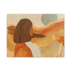 Abstract Desert Woman Matte Canvas Wall Art — Boho Earthtone Landscape Print