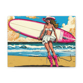 Vintage Pop Art Surf Girl Matte Canvas Wall Art — Beachy Surfboard Poster