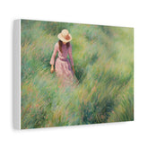 Pastoral Stroll Matte Canvas Art — Woman in Field Wall Decor