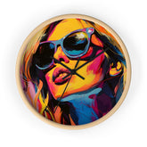 Pop Art Sunglasses Woman Wall Clock — Colorful Retro Portrait Home Decor