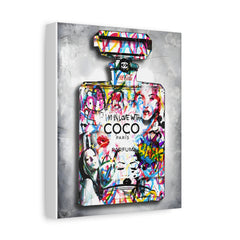 Graffiti Coco Perfume Bottle Canvas Wall Art — Vibrant Pop Art Home Decor
