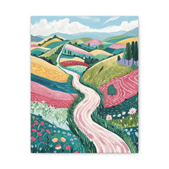 Colorful Pastel Landscape Canvas Print — Whimsical Countryside Wall Art