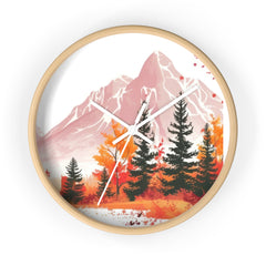Autumn Mountain Wall Clock — Pink Peaks & Forest Scenic Home Decor