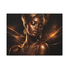 Gold Goddess Portrait Canvas — Elegant Black Woman Wall Art (Matte Stretched)
