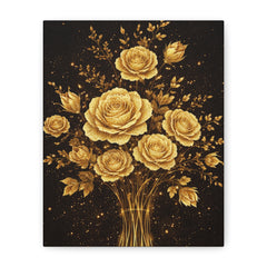 Golden Roses Bouquet Canvas Art — Matte Stretched Wall Decor
