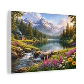Mountain Lake Landscape Canvas Print — Matte Stretched Wall Art