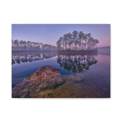 Sunrise Lake Reflection Matte Canvas Wall Art — Tranquil Island Landscape