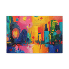 Colorful Abstract Cityscape Matte Canvas Print — Vibrant Urban Art