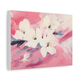 Pink Floral Canvas Wall Art — White Blossoms on Abstract Pink Background