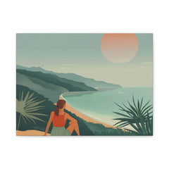 Coastal Sunset Canvas Print — Woman Overlook Beach Landscape