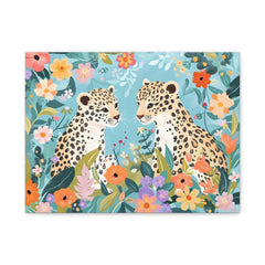 Leopard Pair Floral Canvas Wall Art