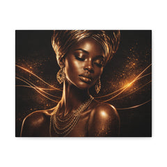 Gold Goddess Portrait Canvas — Elegant Black Woman Wall Art (Matte Stretched)